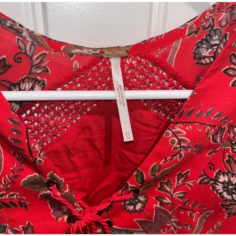 Free People Rain or Shine Paisley Mini Dress Red Poppy Size XS